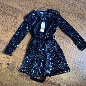 Habitual Girl black sequin wrap dress.  Size 7/8. New with tags